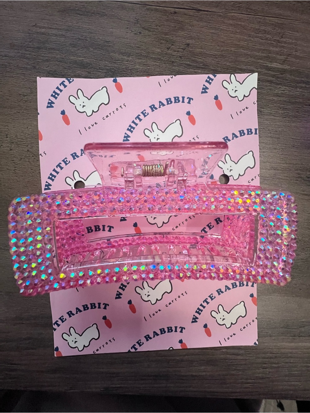 Handmade Pink Bedazzled Rectangle Claw Clip w/ Custom Packaging Y2K Kawaii - Picture 4 of 4